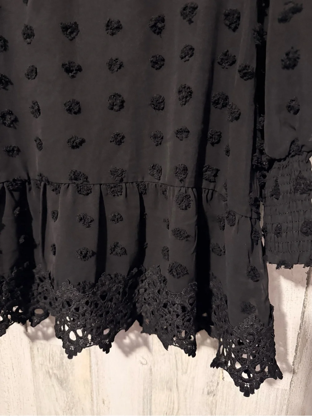 Lulus Black Swiss Dot Lace Long Sleeve Mini Dress S - Picture 8 of 10